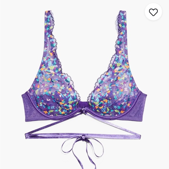 Savage X Fenty Steamy Floral Purple Royale Romance in Bloom Unlined Lace Bra Set - Picture 6 of 15